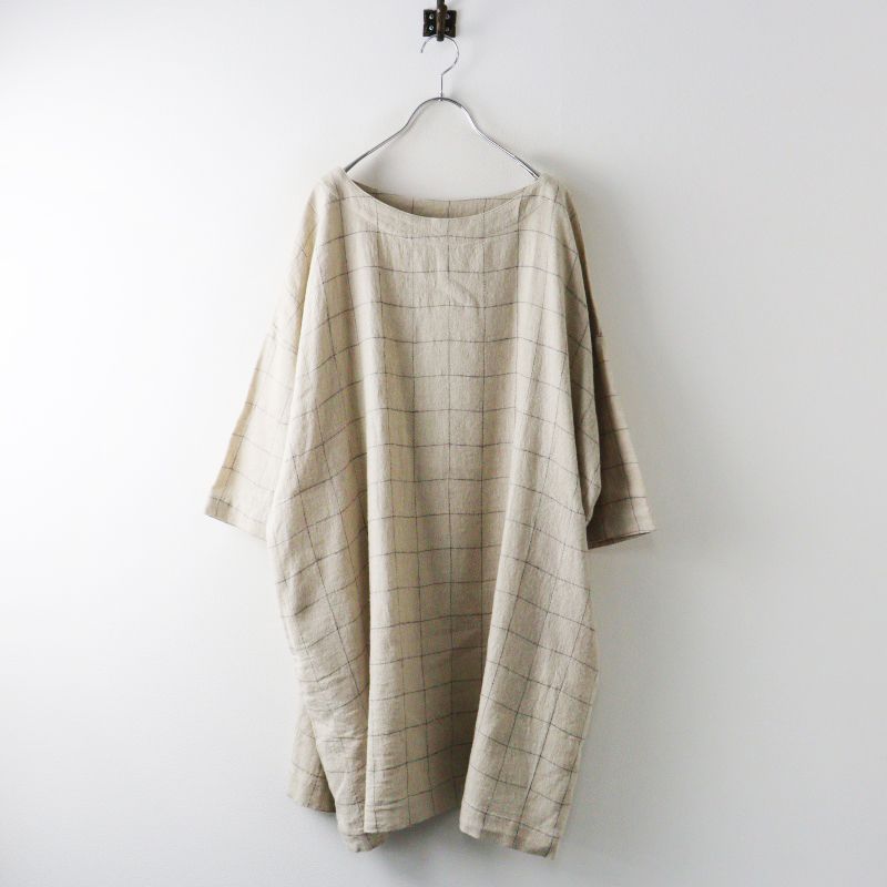 ネストローブ nest Robe 格子柄 ウールリネンワンピース ベージュ