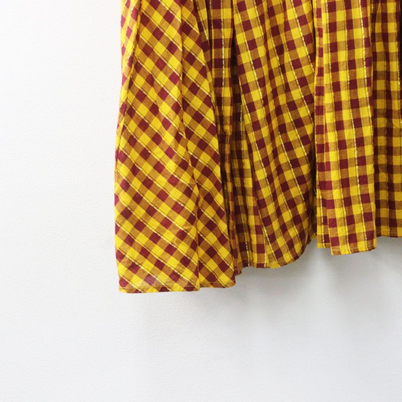 美品 サラマリカ sara mallika ラメ入 チェック ダブルガーゼ ギャザー