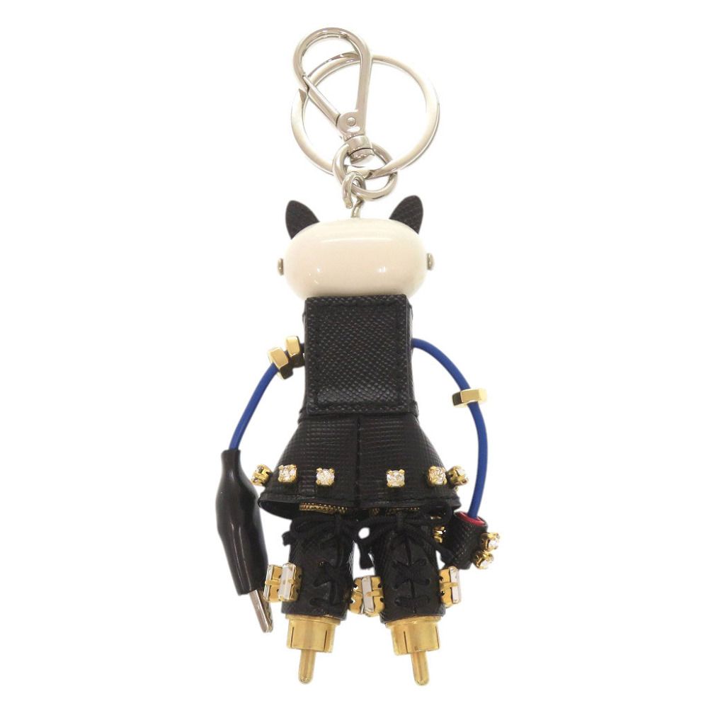 美品 プラダ キャット ロボット サフィアーノレザー メタル ブラック