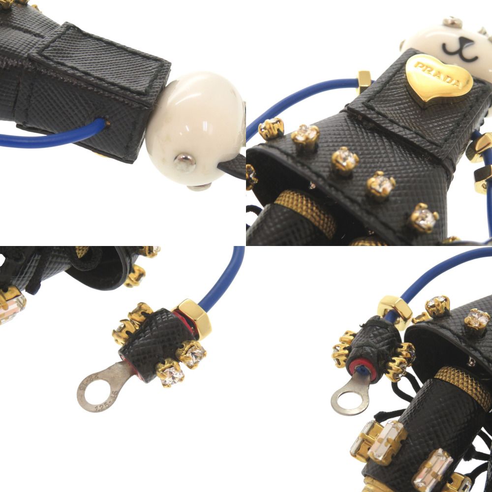美品 プラダ キャット ロボット サフィアーノレザー メタル ブラック
