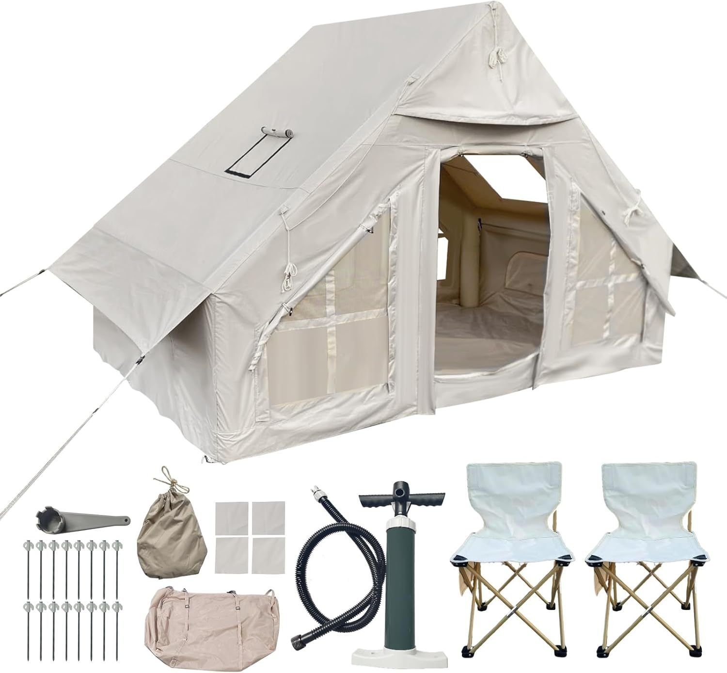 インフレータブル式テント 2〜4人用 W300×D210×H200cm 新品 椅子2脚付き・3分設営】インフレータブルテント 2～4人用 300×210