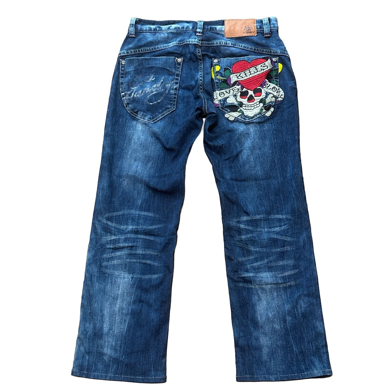 ED HARDY スカル刺繍 ストレートデニム インディゴ サイズ29 メンズS