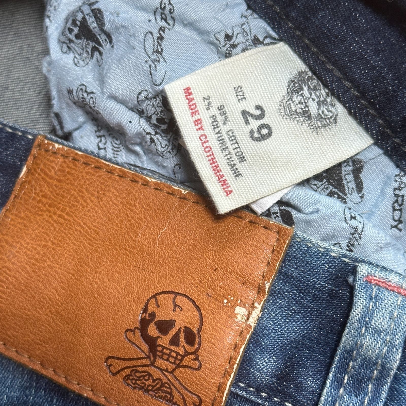 ED HARDY スカル刺繍 ストレートデニム インディゴ サイズ29 メンズS
