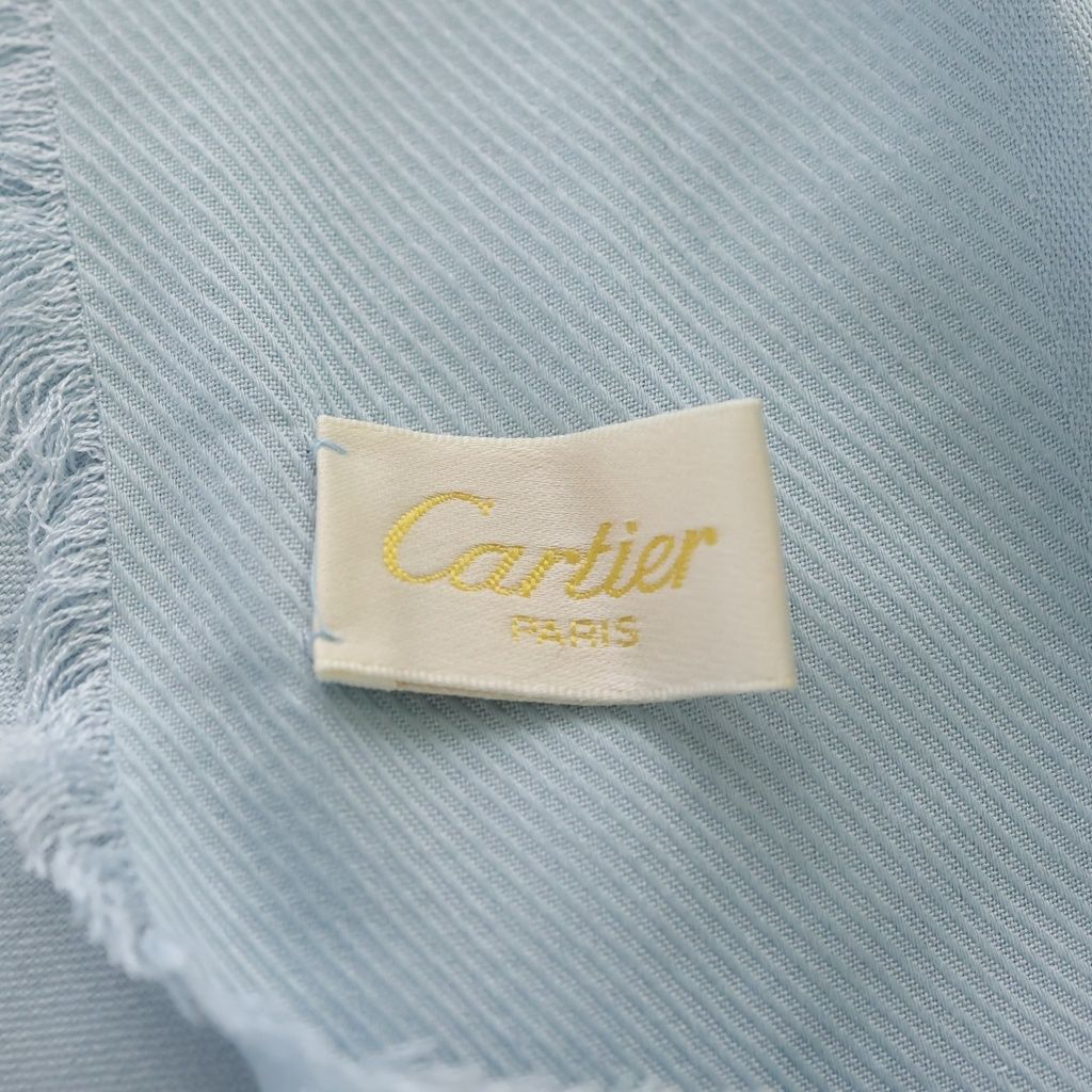 Cartier (カルティエ) ロゴ刺繍 シルクストール ライトブルー - メルカリ