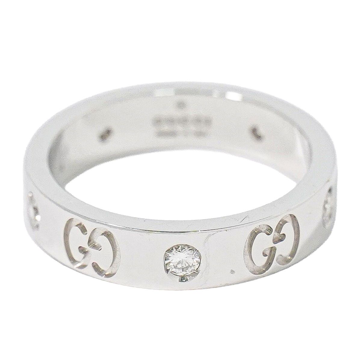本物 グッチ GUCCI アイコン ダイヤモンド AU750 WG リング 指輪 8 8号 ホワイトゴールド Icon アクセサリー ジュエリー 中古・