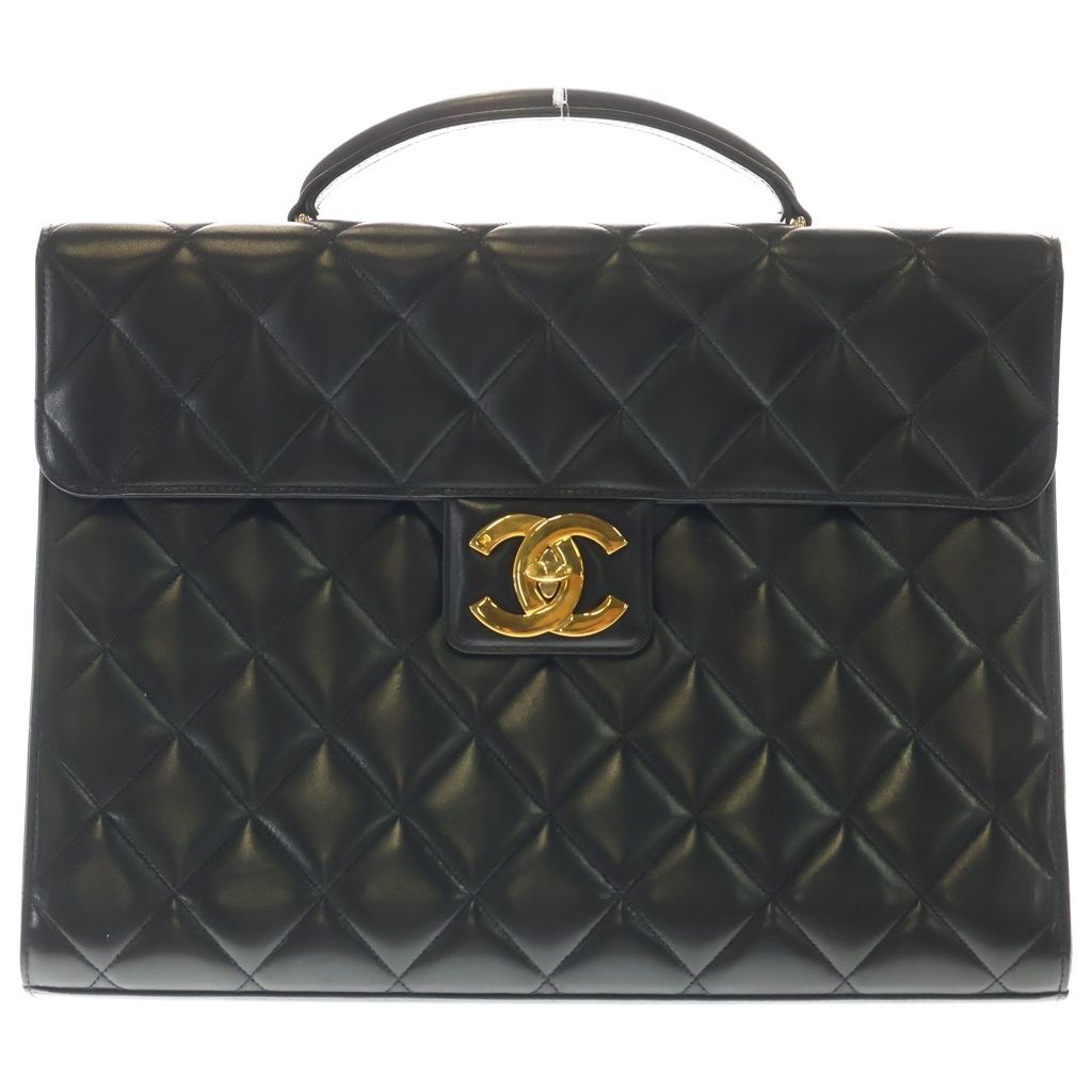CHANEL (シャネル) マトラッセ デカココマーク ブリーフケース ビジネスバック ゴールド金具 ラムスキン ブラック