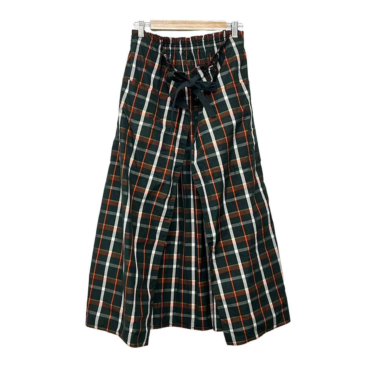 Drawer(ドゥロワー) ロングスカート サイズ36 S レディース美品 - ダークグリーン×オレンジ×マルチ チェック柄/ウエストゴム