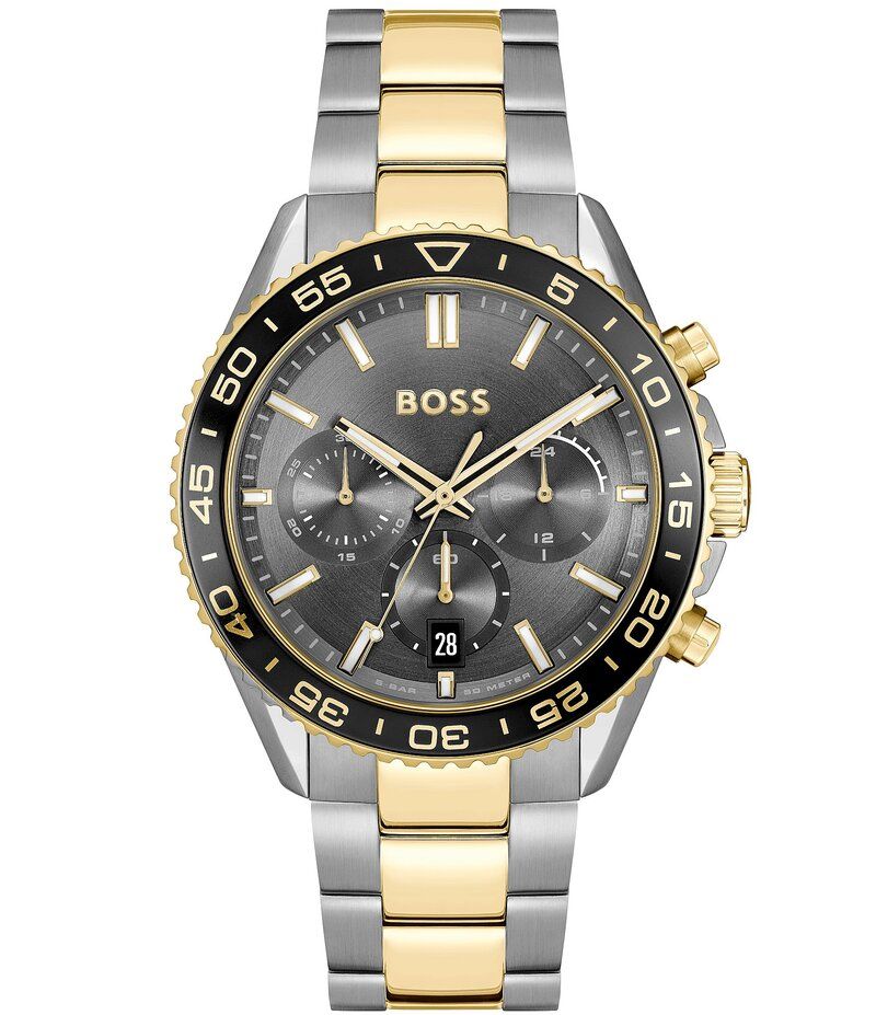 ヒューゴボス レディース アクセサリー 腕時計 Tシャツ Hugo Boss Mens Runner Quartz Chronograph Two Tone Stainless Steel Brace