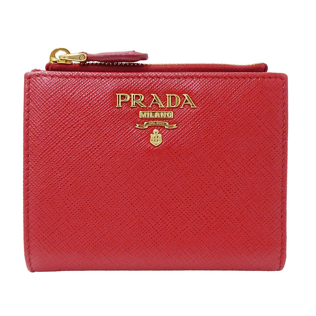 プラダ PRADA 財布 レディース ブランド 二つ折り財布 サフィアーノ レッド 1ML023 ミニ財布 コンパクトウォレット おしゃれ シンプル 大人 【中古】