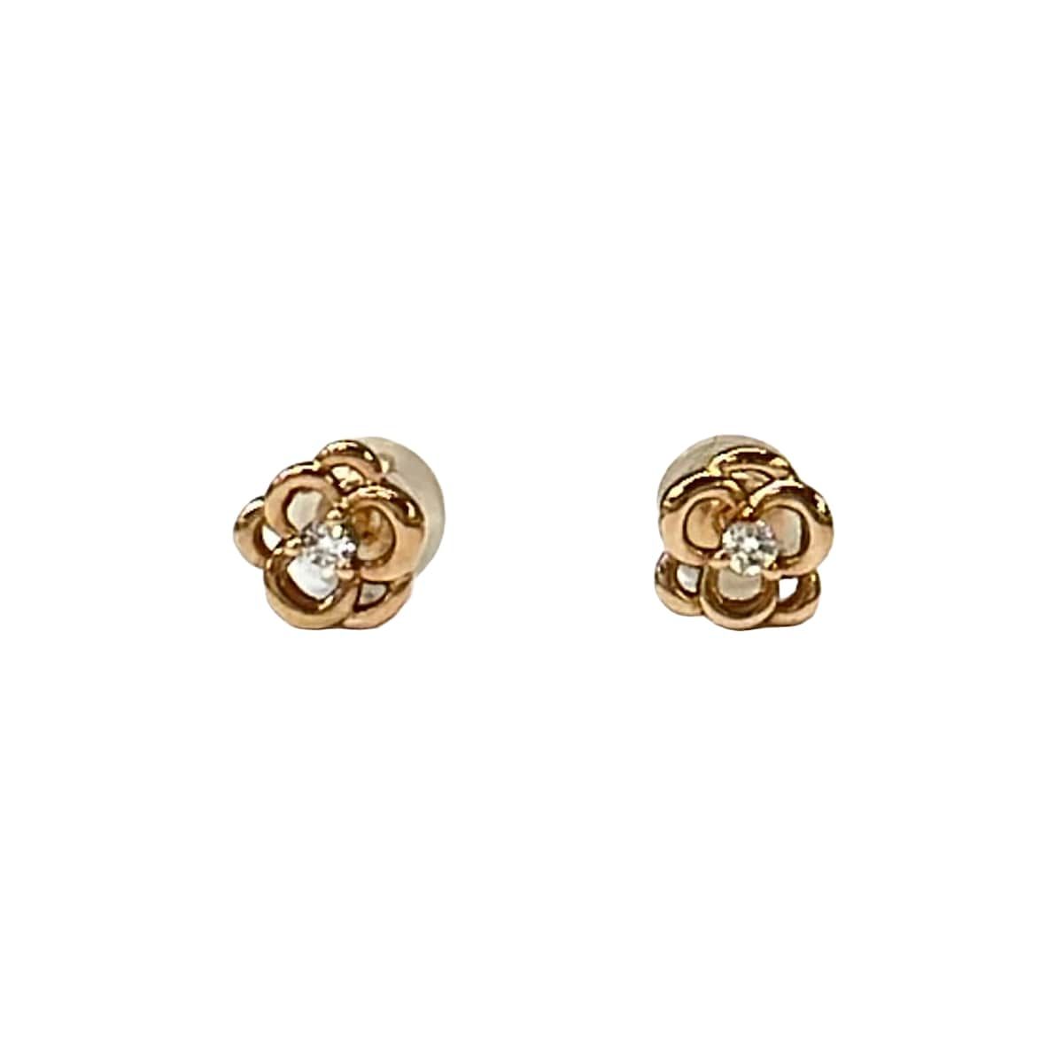 4℃(ヨンドシー) ピアス美品 - K10PG×ダイヤモンド フラワー(花)