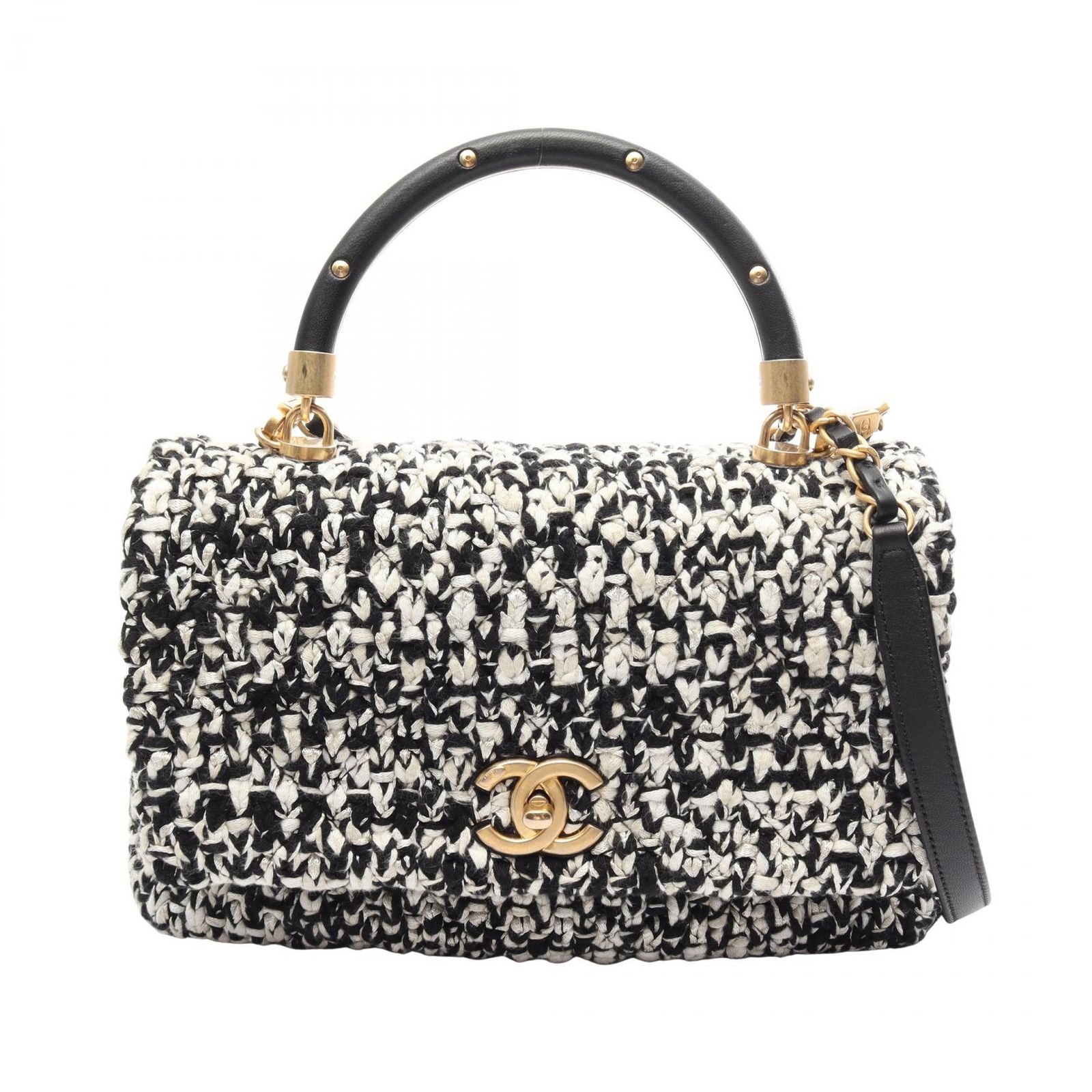 シャネル CHANEL ハンドバッグ マトラッセ トップハンドル 2WAY ブラック/ホワイト レザー マトラッセ トップハンドル 2wayチェーンショルダー レディース Used A