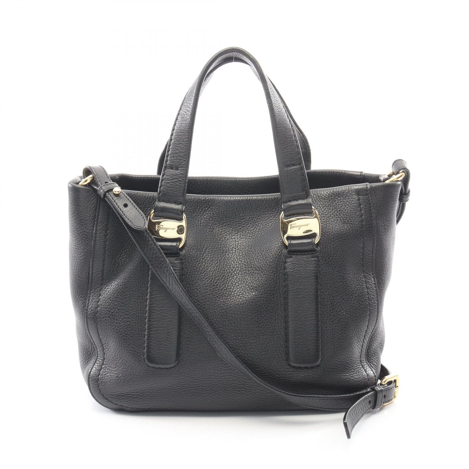 サルヴァトーレフェラガモ Salvatore Ferragamo ハンドバッグ ガンチーニ 2WAY GG-21D778 ブラック レザー 2way ハンドバッグ レディース Used B