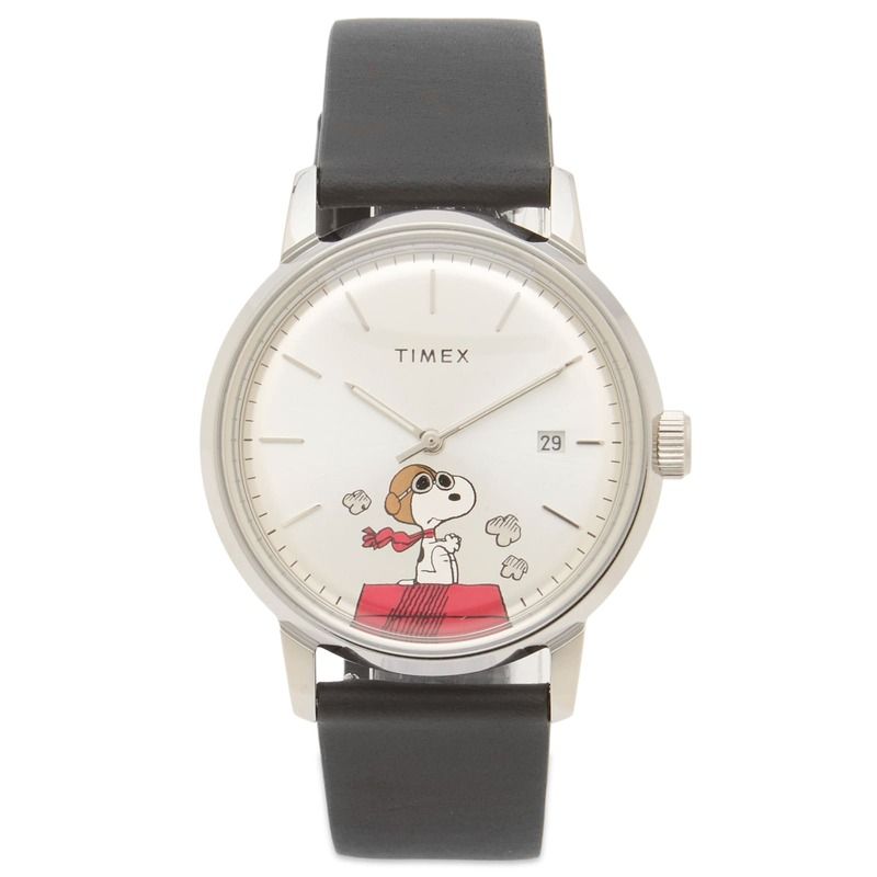 タイメックス メンズ アクセサリー 腕時計 Timex Peanuts Marlin Automatic 40mm Watch Silver Black ブラック