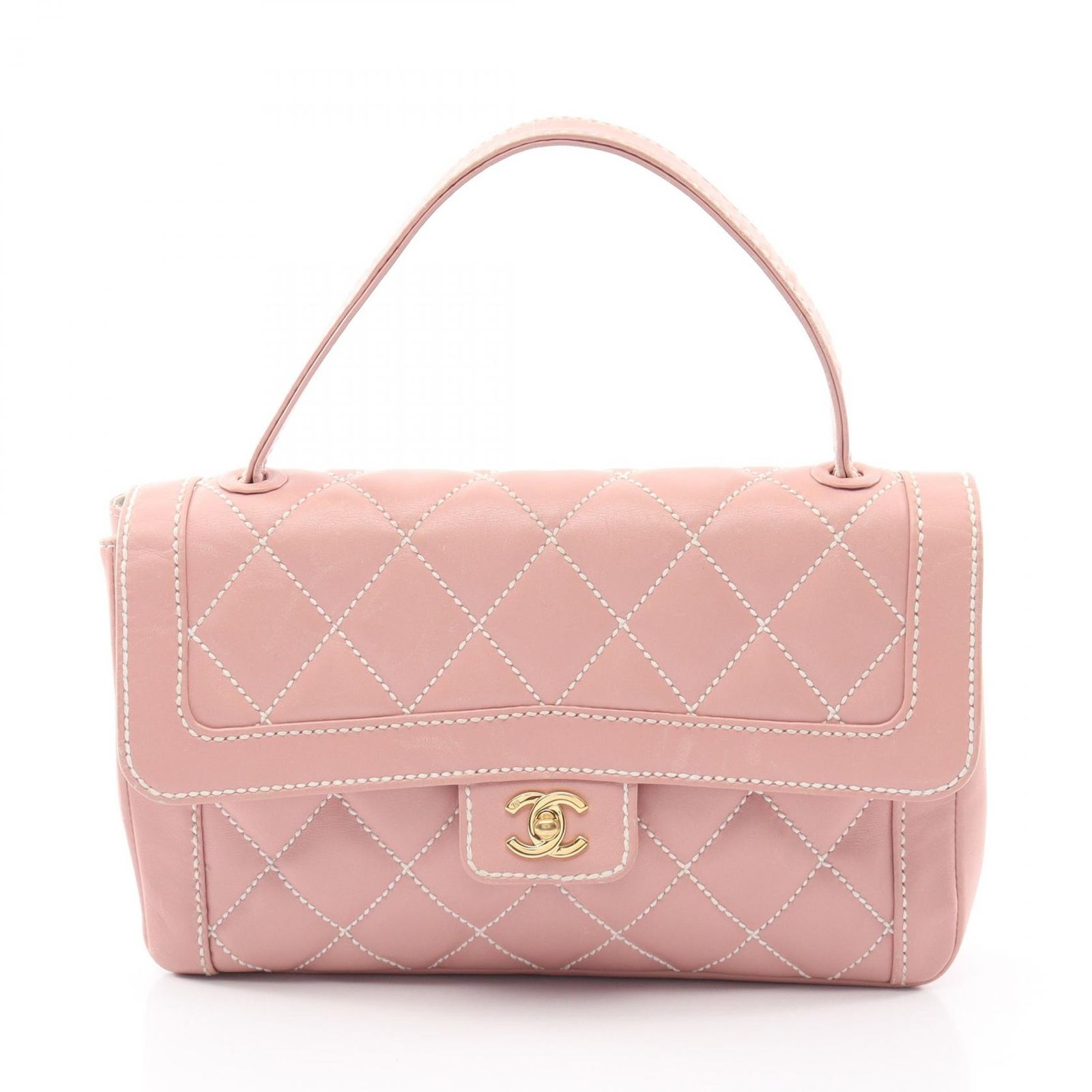 シャネル CHANEL ハンドバッグ ワイルドステッチ ピンク レザー ワイルドステッチ ハンドバッグ レディース Used B