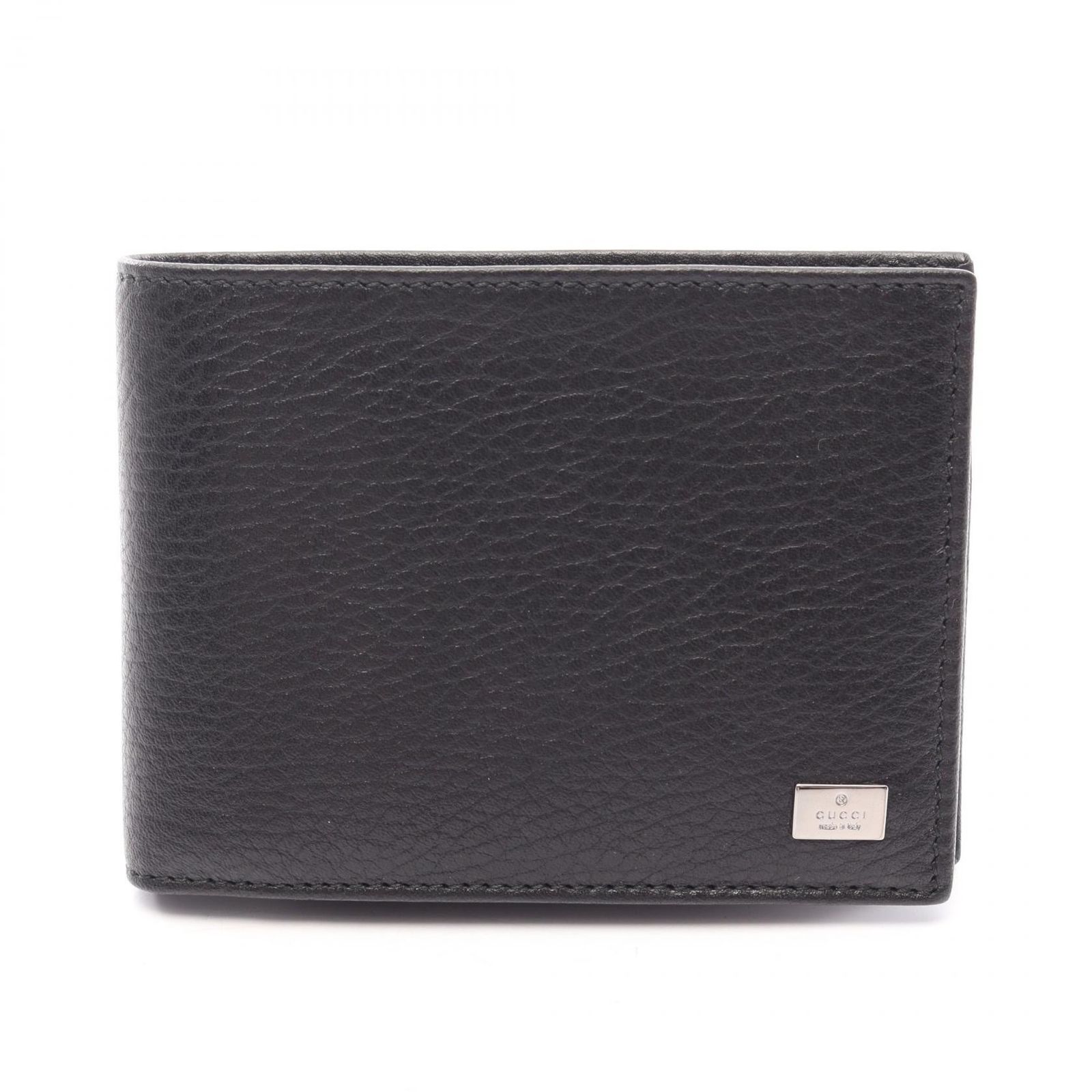 グッチ GUCCI 二つ折り財布 278623 ブラック レザー プレート ロゴ 二つ折り財布 メンズ Used A