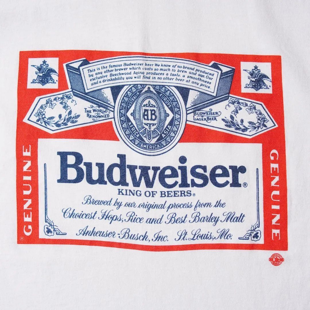 90s USA製 バドワイザー Budweiser Tシャツ M リンガーシャツ ホワイト