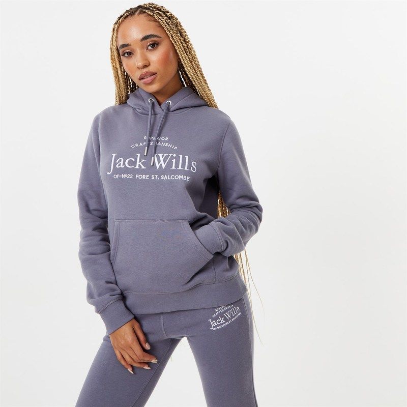 ジャック ウィルス レディース アウター パーカー・スウェット ロゴ パーカー グラフィック Jack Wills Hunston Graphic Logo Hoodie Dusky Blue ブルー 11,085円