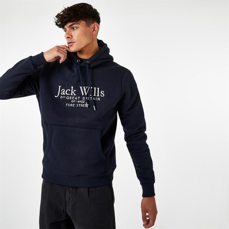 ジャック ウィルス メンズ アウター ニット・セーター ロゴ パーカー グラフィック Jack Wills Batsford Graphic Logo Hoodie Navy ネイビー