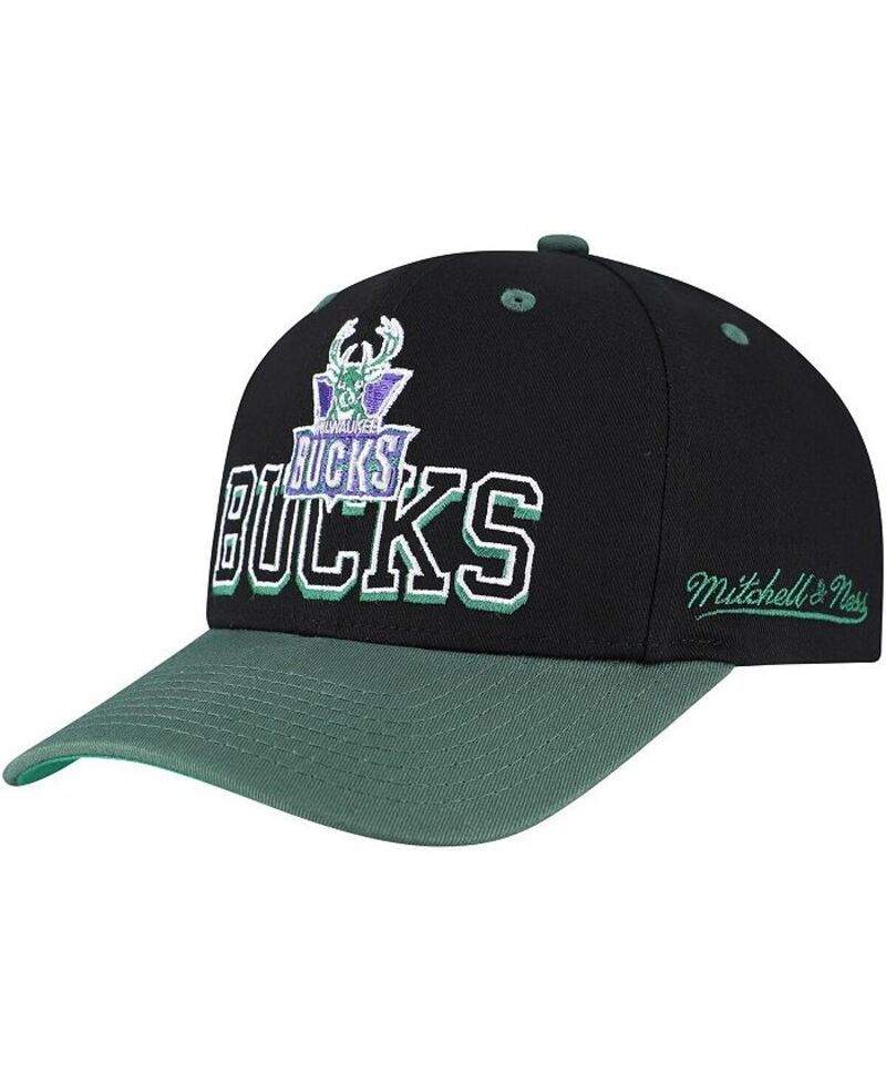 ミッチェルネス メンズ アクセサリー 帽子 Mitchell Ness Mens BlackHunter Green Milwaukee Bucks Backside Script TwoTone P