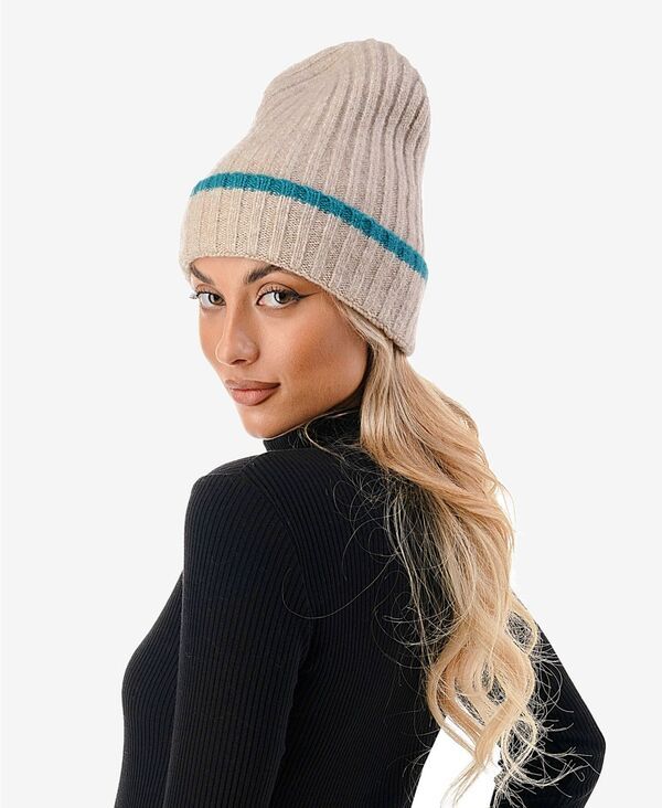 マーカスアドレール レディース アクセサリー 帽子 リブ ニット Marcus Adler Womenstripe Cuff Ribbed Knit Beanie Taupe トープ
