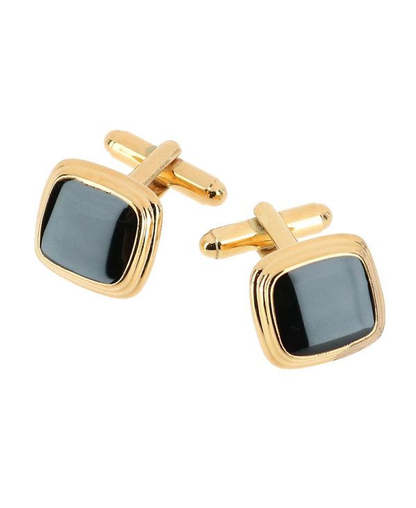 トラファルガー メンズ アクセサリー カフスボタン TRAFALGAR Black Lacquer Cushion Cufflinks Gold ゴールド