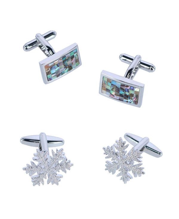 トラファルガー メンズ アクセサリー カフスボタン TRAFALGAR Cufflink Holiday Pack Snowflake and Mother of Pearl Set Silver シ