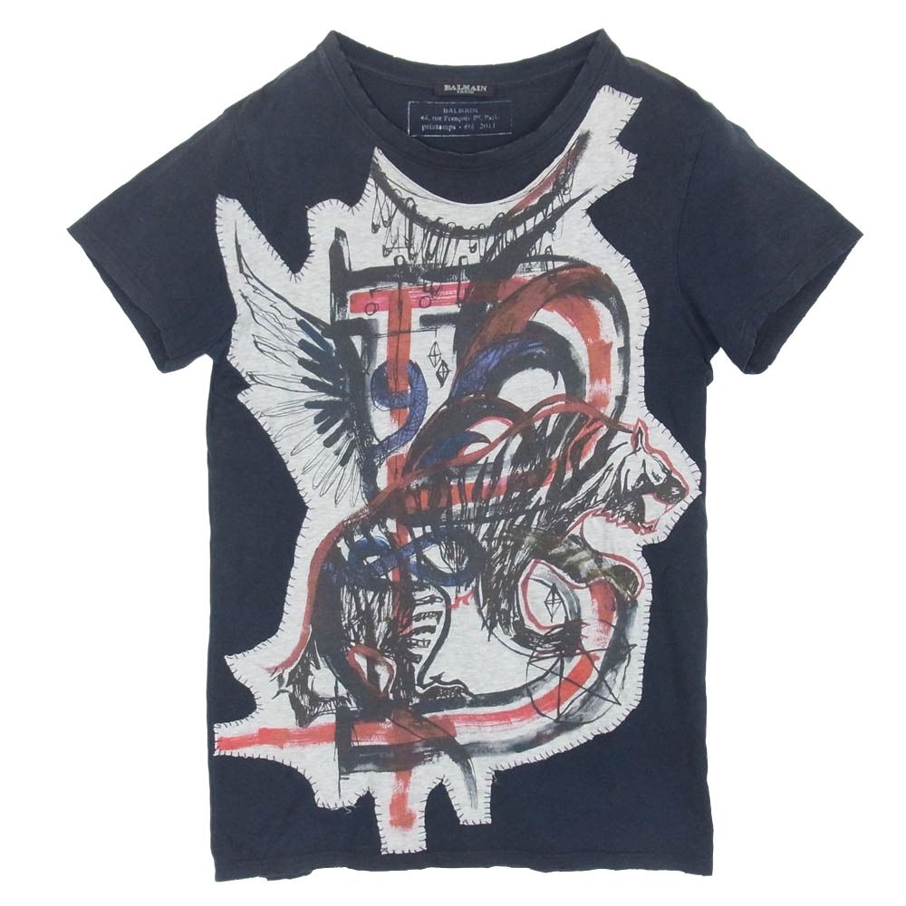 BALMAIN バルマン S1HJ601I518 GRAFFITI TEE ダメージ加工 グラフティ