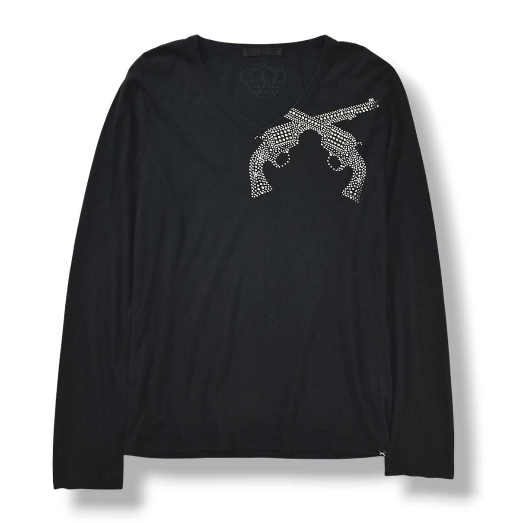 Roar ロンt y2k archive お兄系 平成 クロスガン ロアー Roar 長袖 クロスガン ラインストーン Vネック Tシャツ ロンT