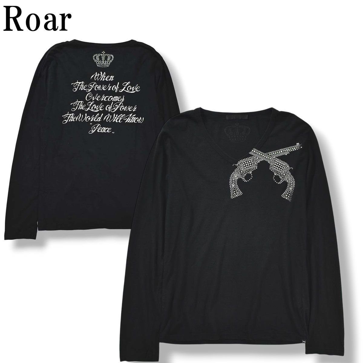 【roar】長袖 Vネック ロンT / ラインストーン/サイズ2 ロアー Roar 長袖 クロスガン ラインストーン Vネック Tシャツ ロンT