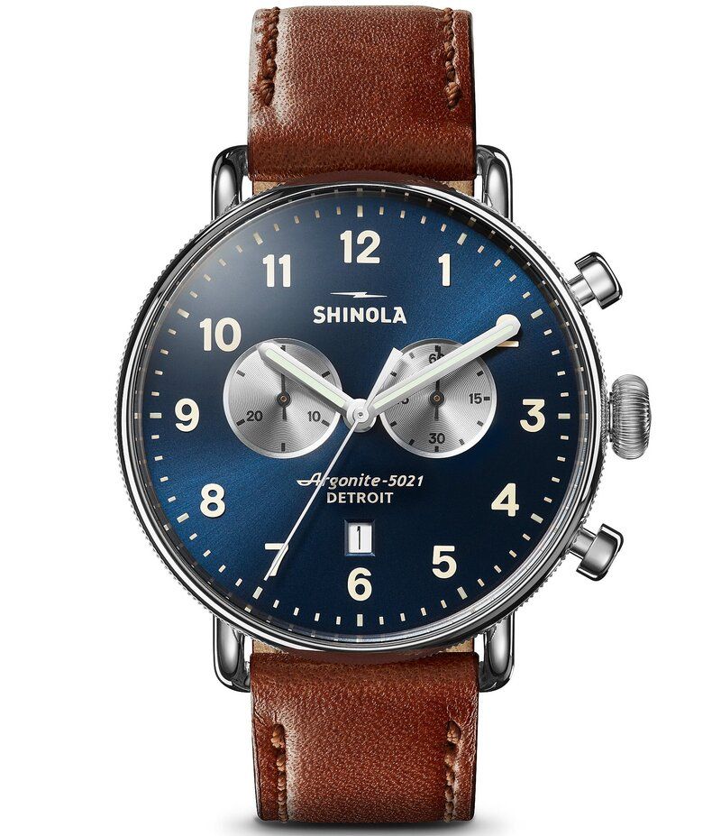 シャイノーラ レディース アクセサリー 腕時計 レザー SHINOLA Mens Canfield Chronograph Brown Leather Strap Watch Brown ブラウン