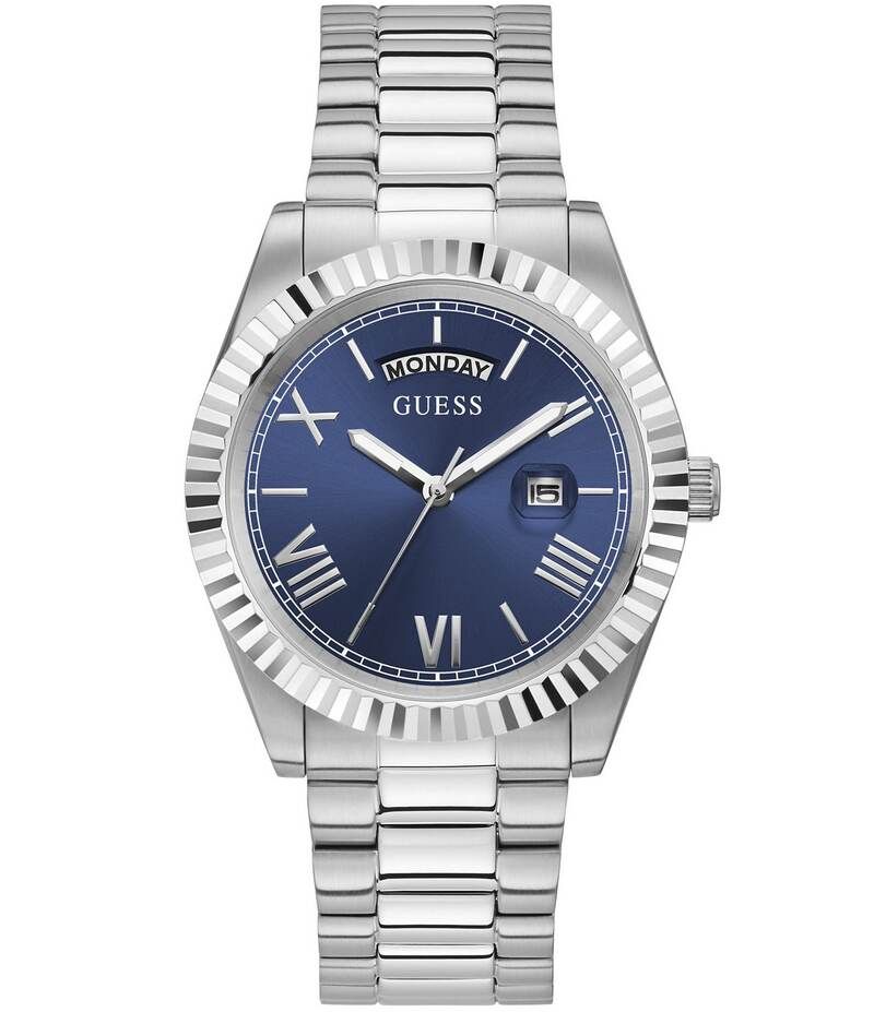 ゲス レディース アクセサリー 腕時計 Guess Mens Continental Analog SilverTone Bracelet Watch Silver シルバー