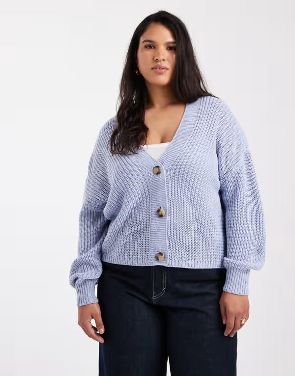 オンリーカーブ レディース アウター カーディガン Vネック ONLY Curve vneck cardigan Blue heron ブルー