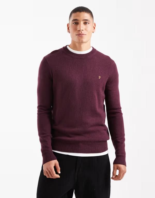 ファーラー メンズ アウター ニット・セーター ウール セーター Farah Maidstone lambswool sweater Bordeaux バーガンディ