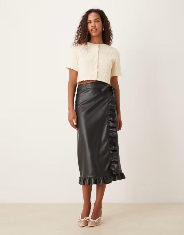 ネバーフリードレスド レディース ボトムス スカート フリル ミディ Never Fully Dressed Jaspre PU ruffle midi skirt Black ブラック