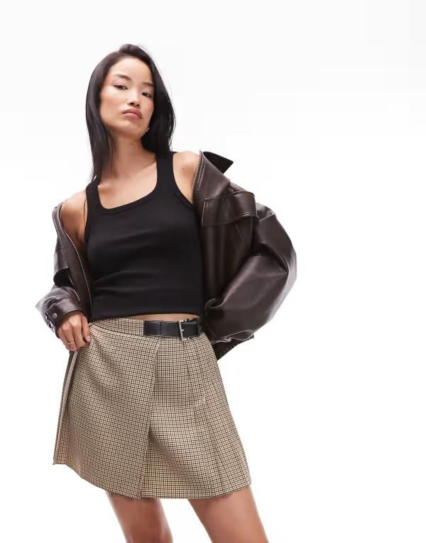 エイソス レディース ボトムス スカート ミニ ASOS DESIGN buckle detail mini kilt skirt plaid Blue check ブルー