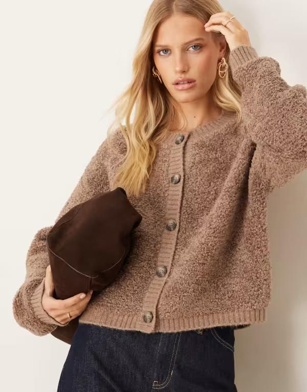 ジェイディーワイ レディース アウター カーディガン JDY borg cardigan in light BROWN ブラウン
