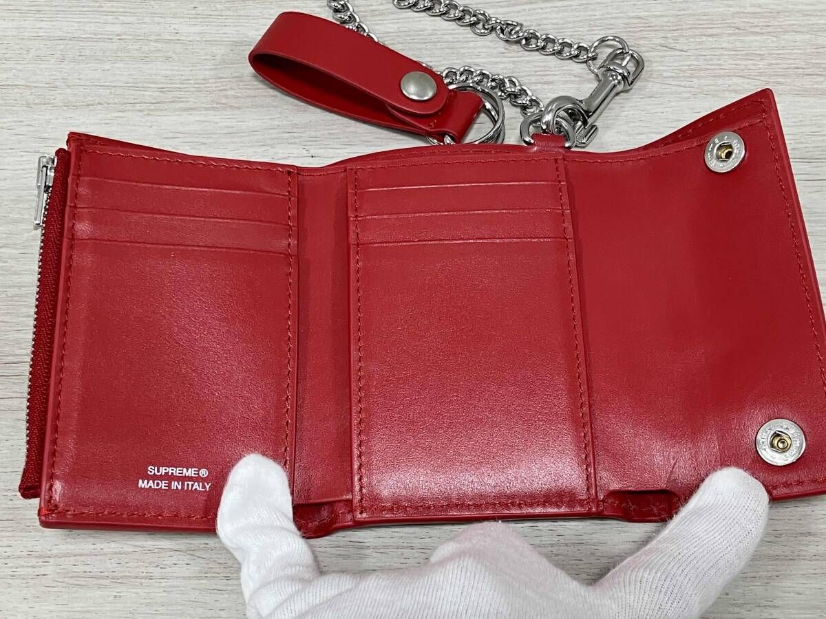 Supreme/二つ折り財布/leather chain wallet red シュプリーム レザー