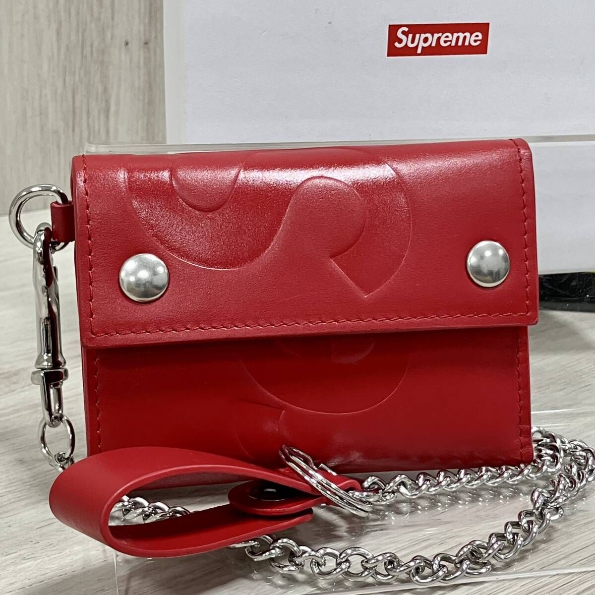 Supreme/二つ折り財布/leather chain wallet red シュプリーム レザー