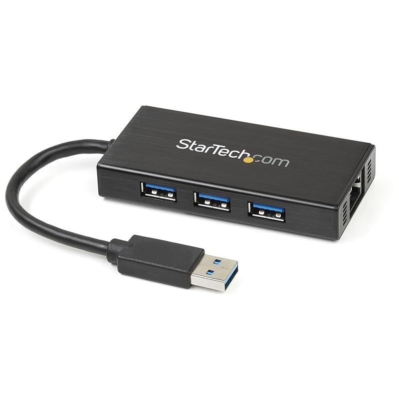 【新品】 StarTech.com 3ポートUSB 3.0ハブ ポータブル ギガビットイーサネット対応LANアダプタ搭載 アルミ筐体 GbE + USBハブ ST3300GU3B 1