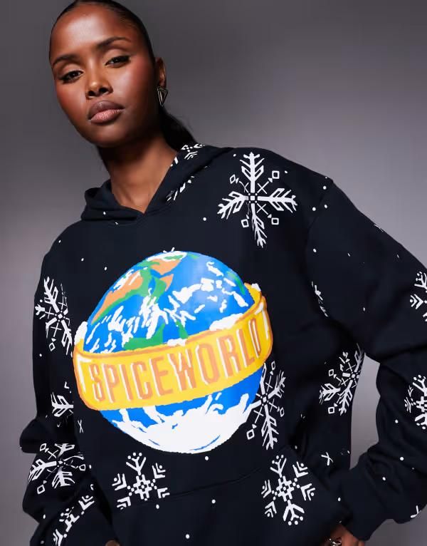 エイソス レディース アウター パーカー・スウェット プリント ASOS DESIGN relaxed hoodie with Spice Girls print Black ブラック