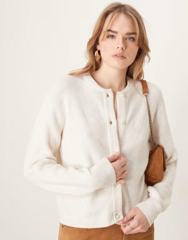 ジェイディーワイ レディース アウター カーディガン リブ JDY lightweight ribbed cardigan in cream クリーム
