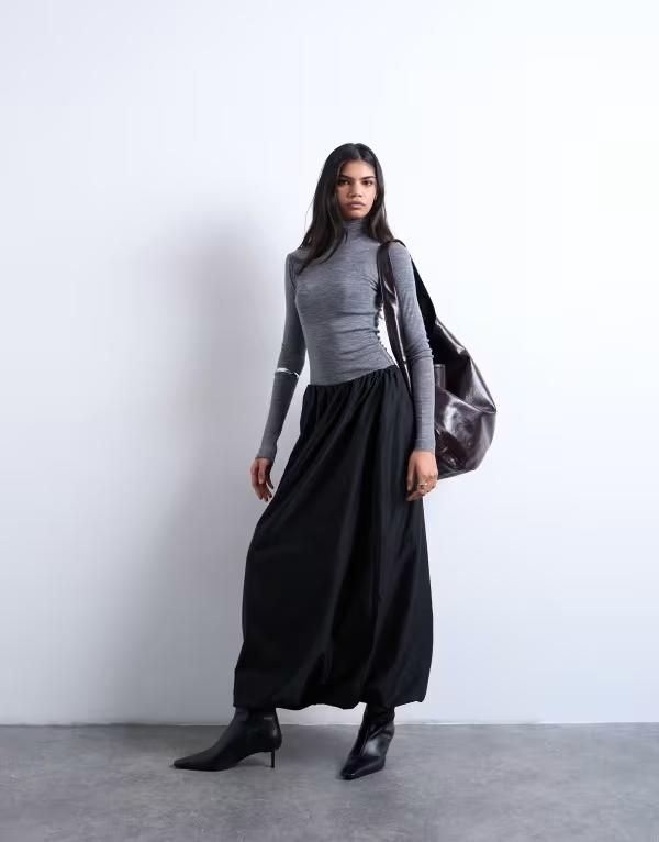 トップショップ レディース ボトムスカート マキシ Topshop techy seam detail bubble hemaxi skirt Black ブラック