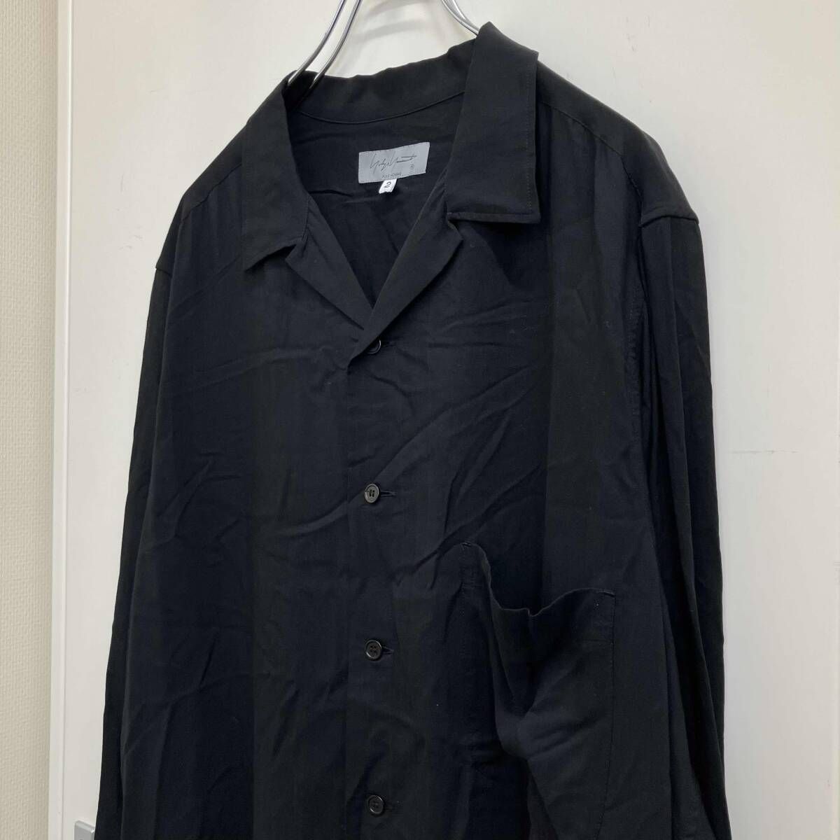 A18579 ヨウジヤマモトプールオム ブロードパネルブルゾン 黒 3 25ss YOHJI YAMAMOTO POUR HOMME CELLULOSE LAWN OPEN COLLAR BLOUSE