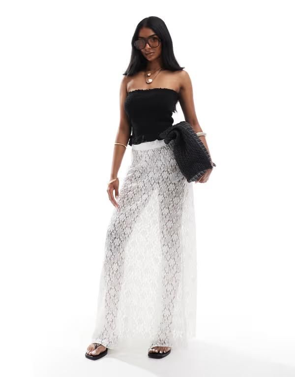 オンリー レディース ボトムスカート レース マキシ ONLY lace maxi skirt WHITE ホワイト 15,680円