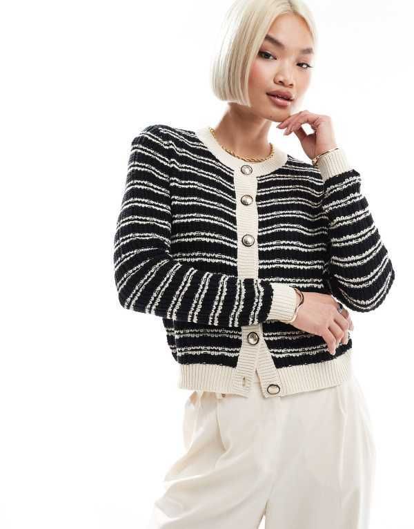 ヴェロモーダ レディース アウター カーディガン Vero Moda cardigan with gold buttons in mono stripe Mono stripe ストライプ