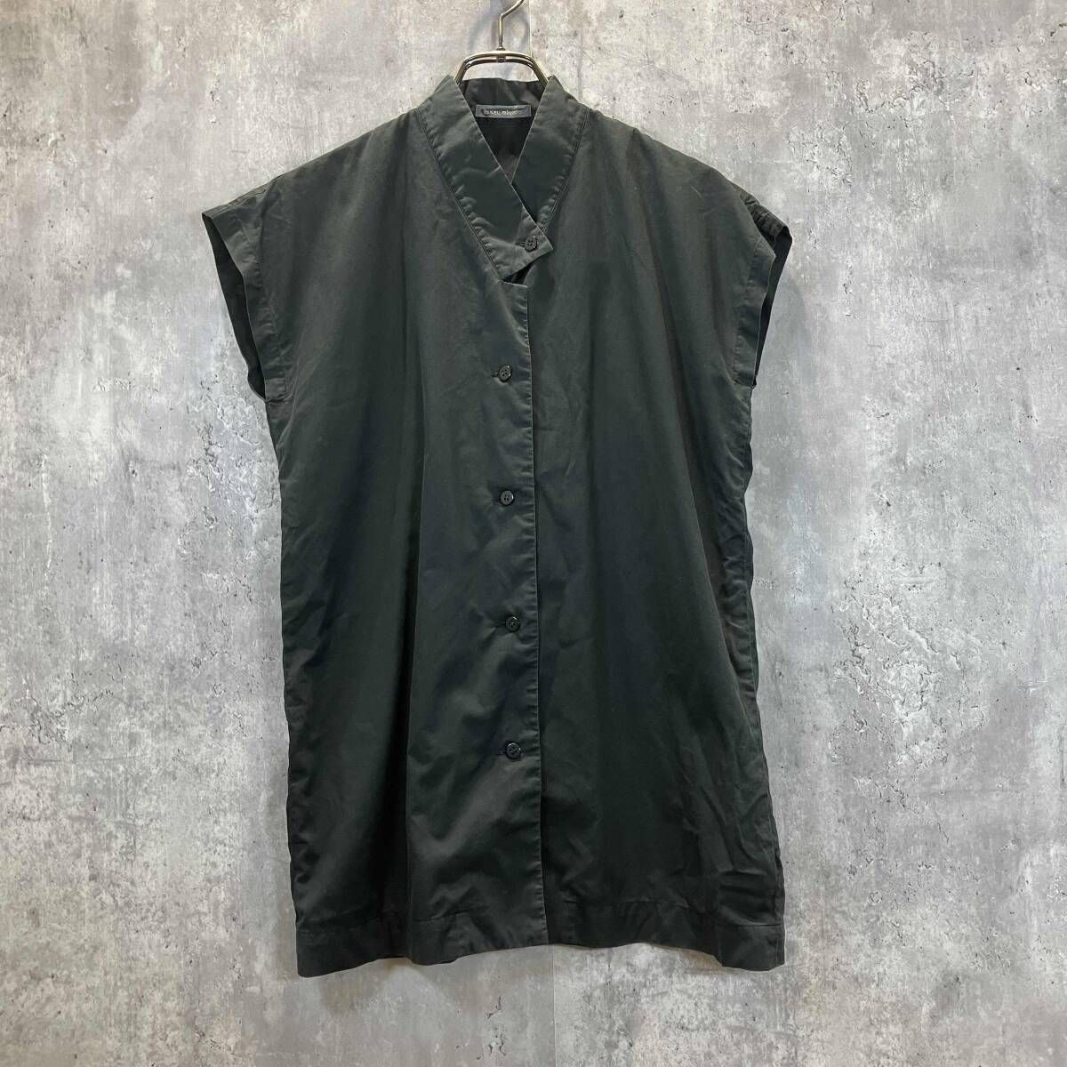 80s ISSEY MIYAKE 開襟ノースリーブシャツ size M ブラック イッセイ