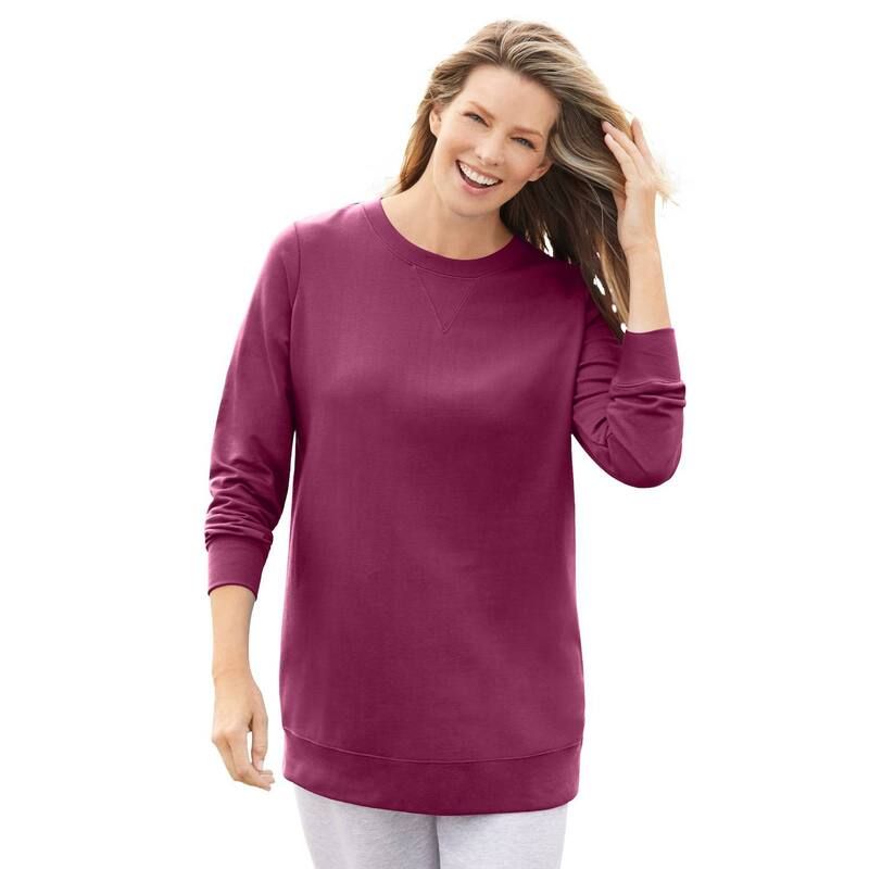 ウーマン ウィズイン レディース アウター パーカー・スウェット プラスサイズ シャツ フリース Woman Within Plusize Fleece Sweatshirt Deep Claret