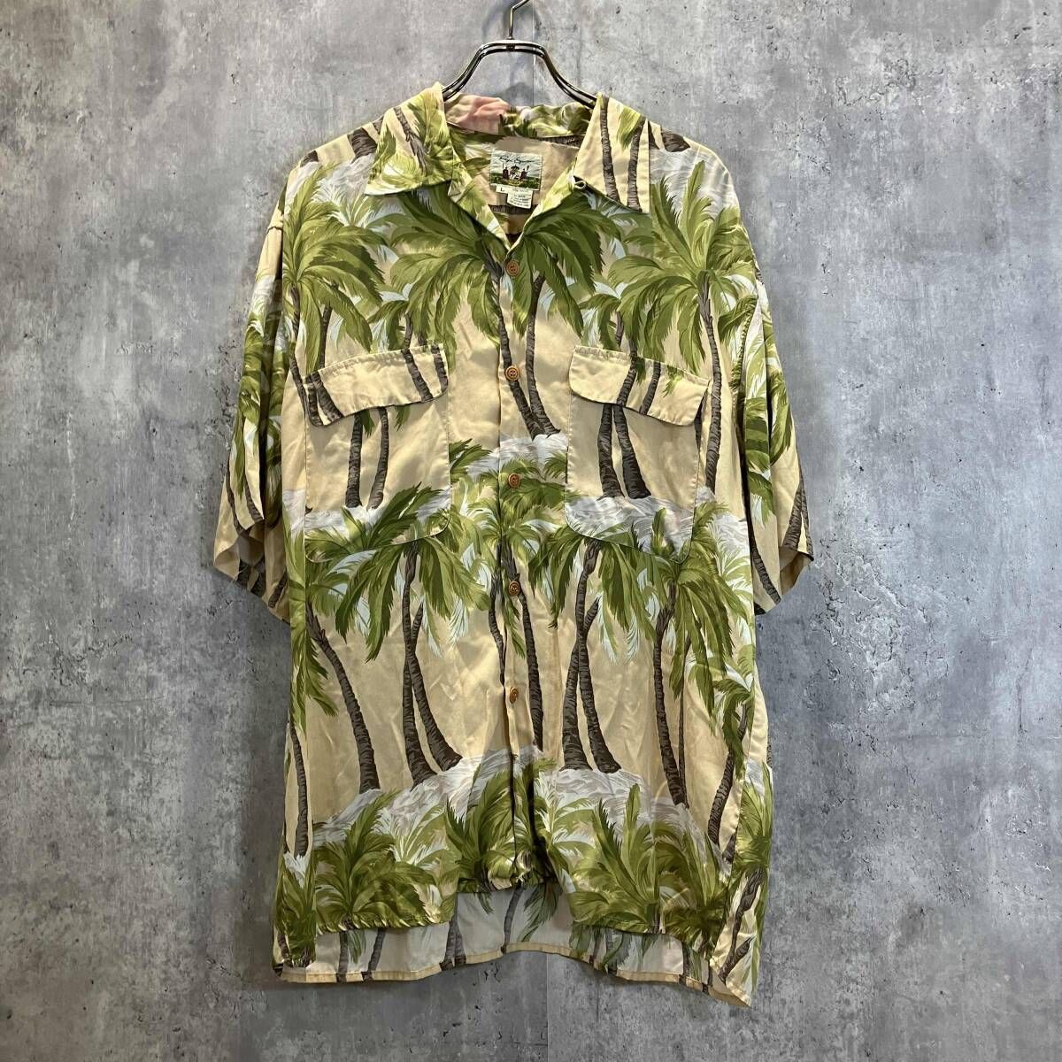 90s reyn spooner 王朝タグ ヤシの木柄 アロハシャツ size L 総柄