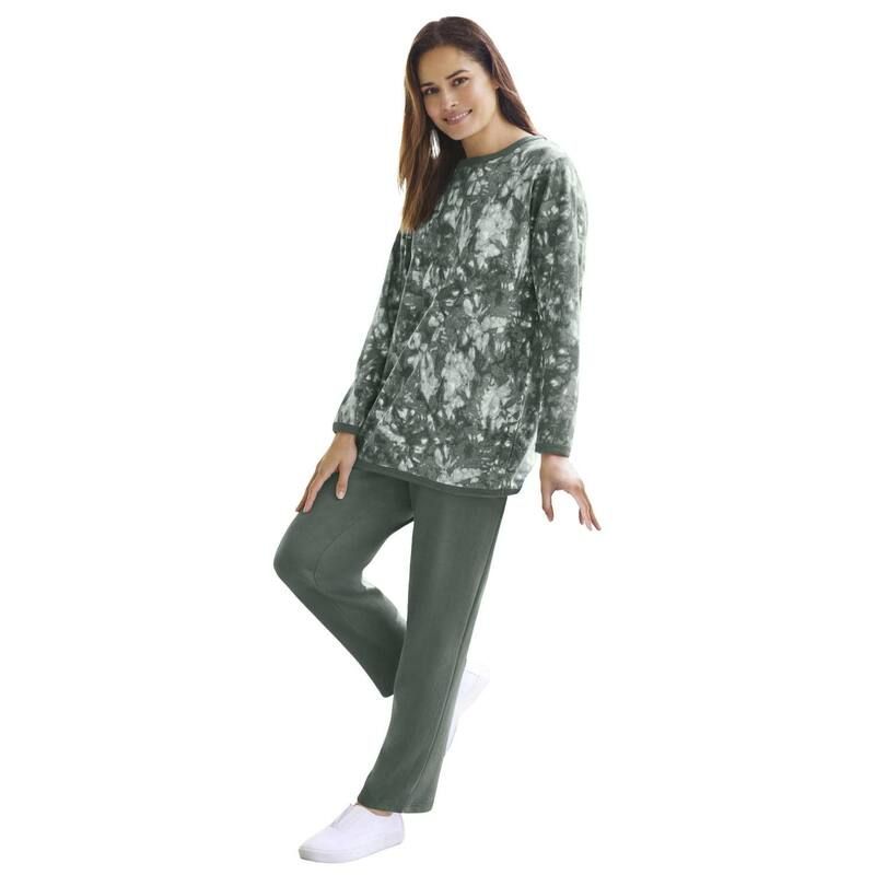 ウーマン ウィズイン レディース アウター パーカー・スウェット プラスサイズ シャツ フリース Woman Within Plusize Fleece Sweatshirt Set Pine Tie