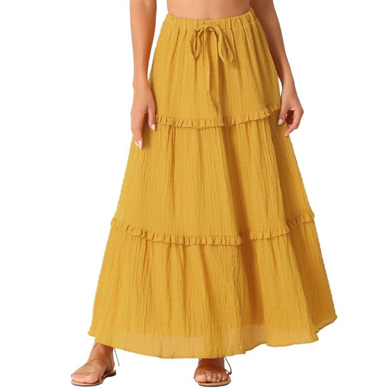 アレグラ ケー レディース ボトムスカート ティアード A ライン ハイウエスト フリル マキシ ALLEGRA K Womens Long Skirts High Waistiered Belt R